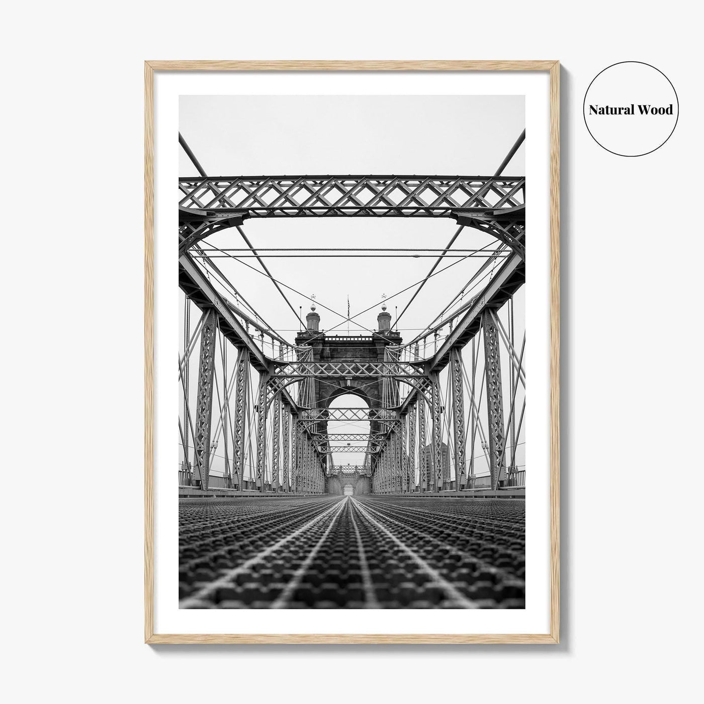 Cincinnati Black and White Fine Art Photo Print, John Roebling Bridge, Ohio Poster
