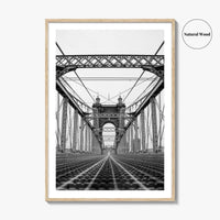 Cincinnati Black and White Fine Art Photo Print, John Roebling Bridge, Ohio Poster