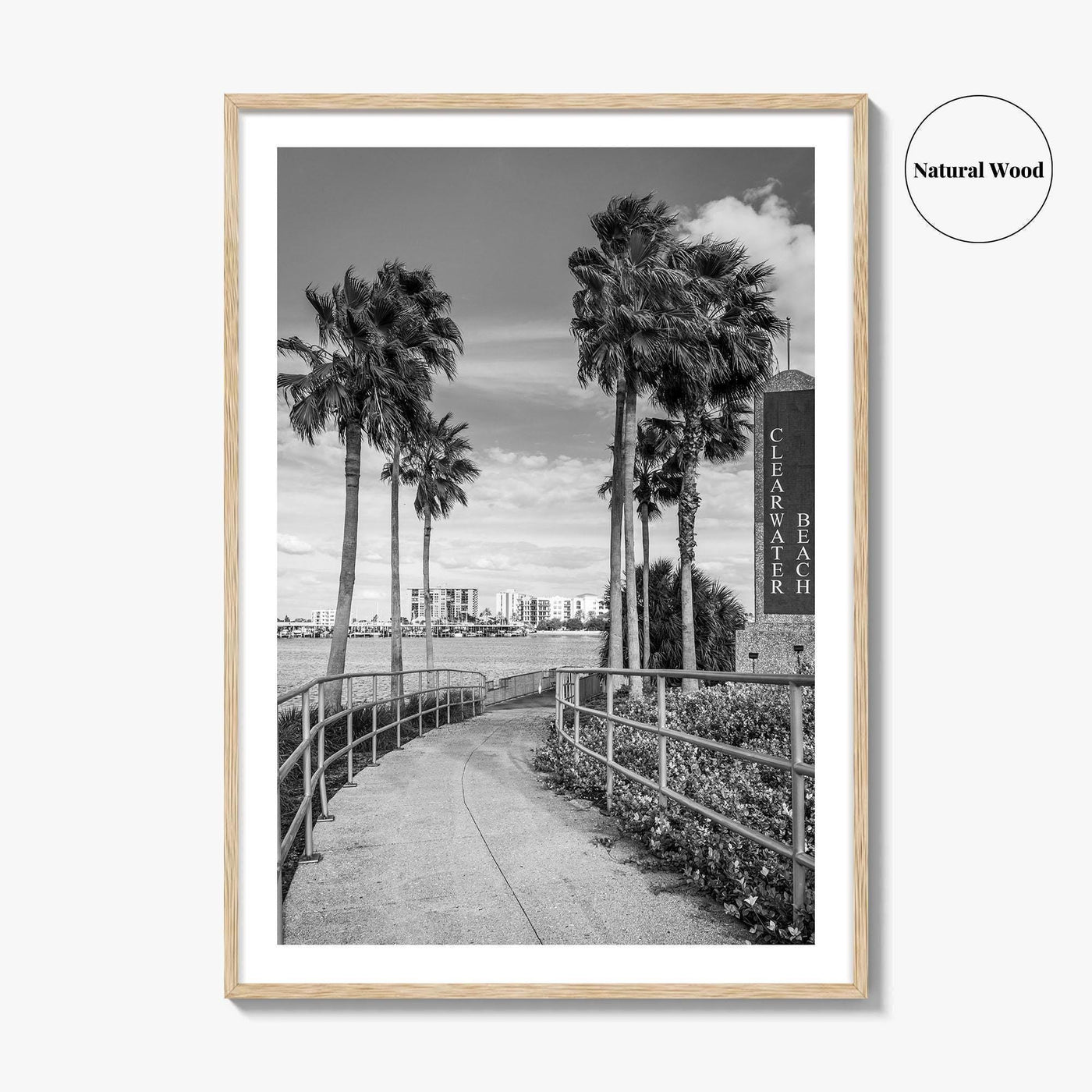 Clearwater Beach Black and White Fine Art Photo Print, Florida Palm Trees, USA Poster