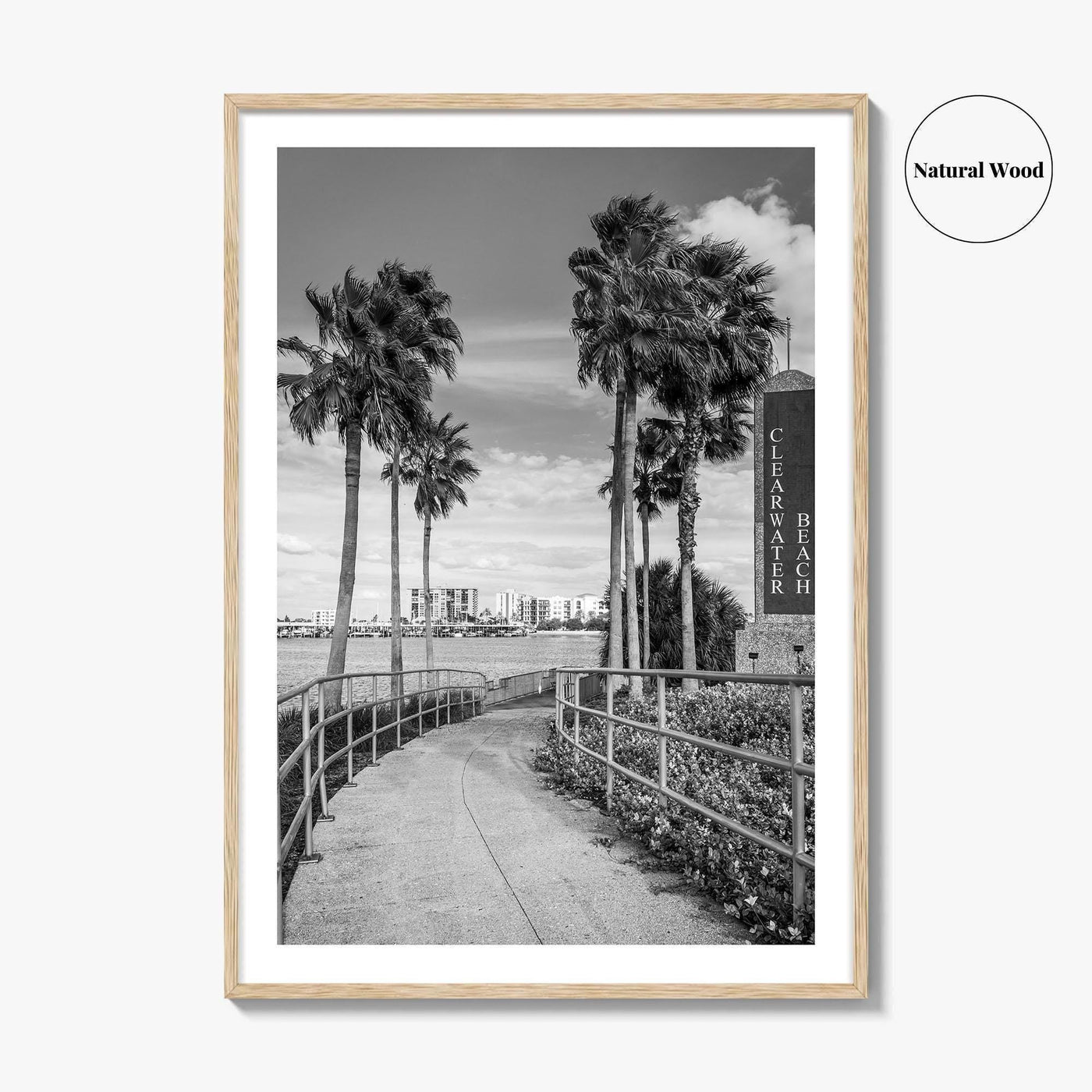 Clearwater Beach Black and White Fine Art Photo Print, Florida Palm Trees, USA Poster