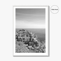 Cinque Terre Black and White Fine Art Photo Print, Manarola, Liguria Italy, Wall Poster