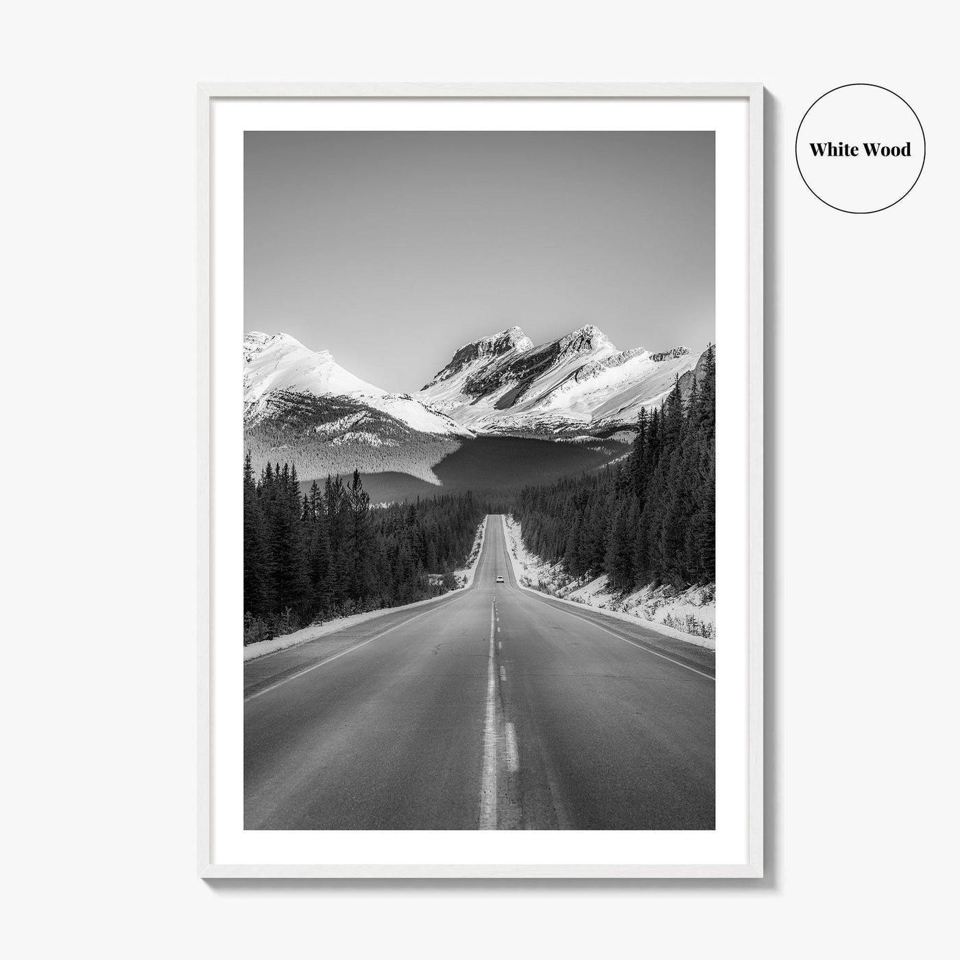 Banff Black and White Fine Art Photo Print, Canadian Rockies Mountain Road, Alberta Poster