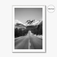 Banff Black and White Fine Art Photo Print, Canadian Rockies Mountain Road, Alberta Poster