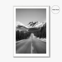 Banff Black and White Fine Art Photo Print, Canadian Rockies Mountain Road, Alberta Poster