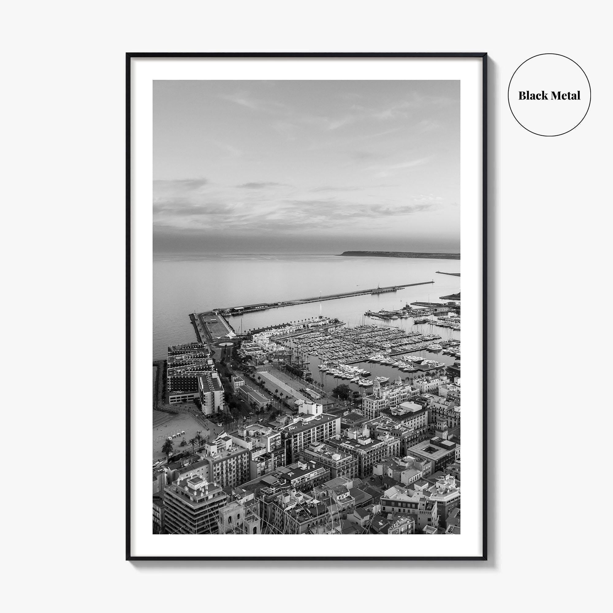 Alicante Black and White Fine Art Photo Print, Port Wall Poster, Costa Blanca Spain