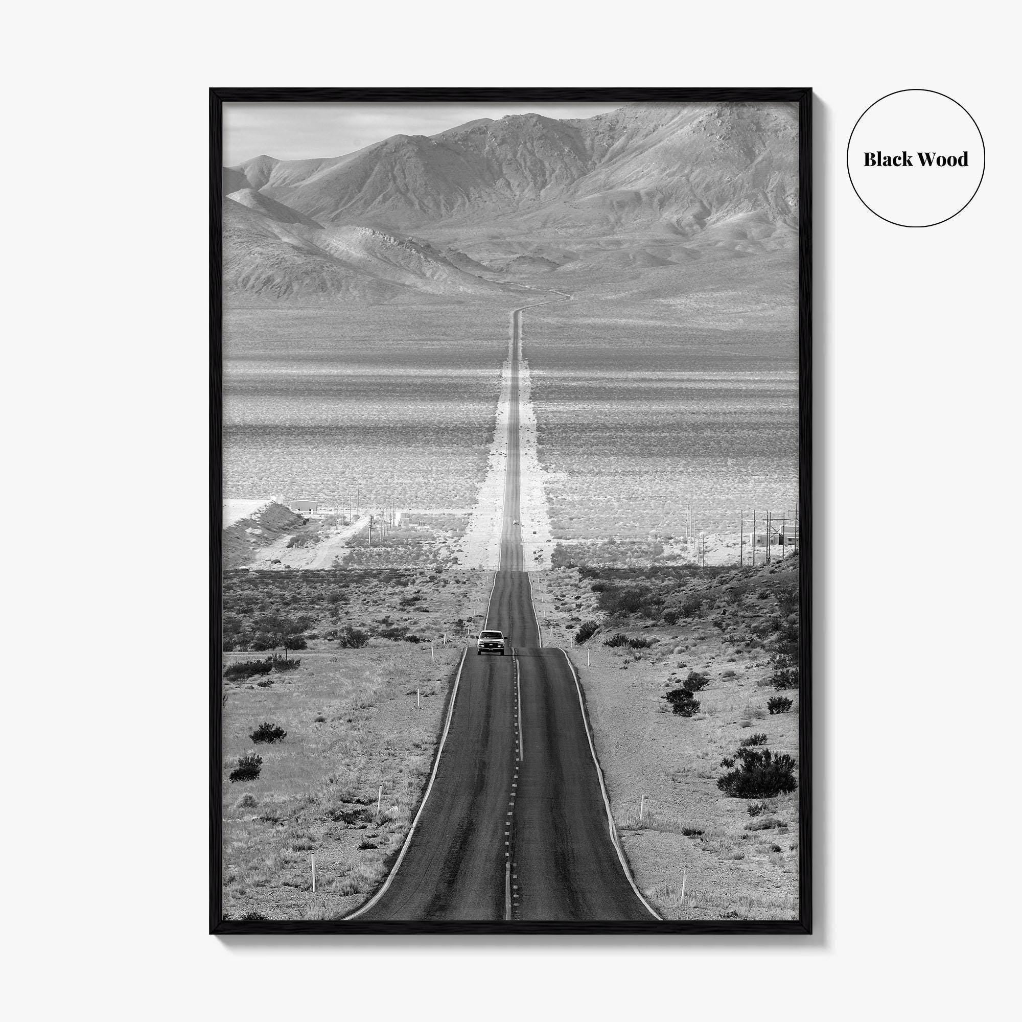 Death Valley Black and White Fine Art Photo Print, Desert Highway, Beatty Nevada USA