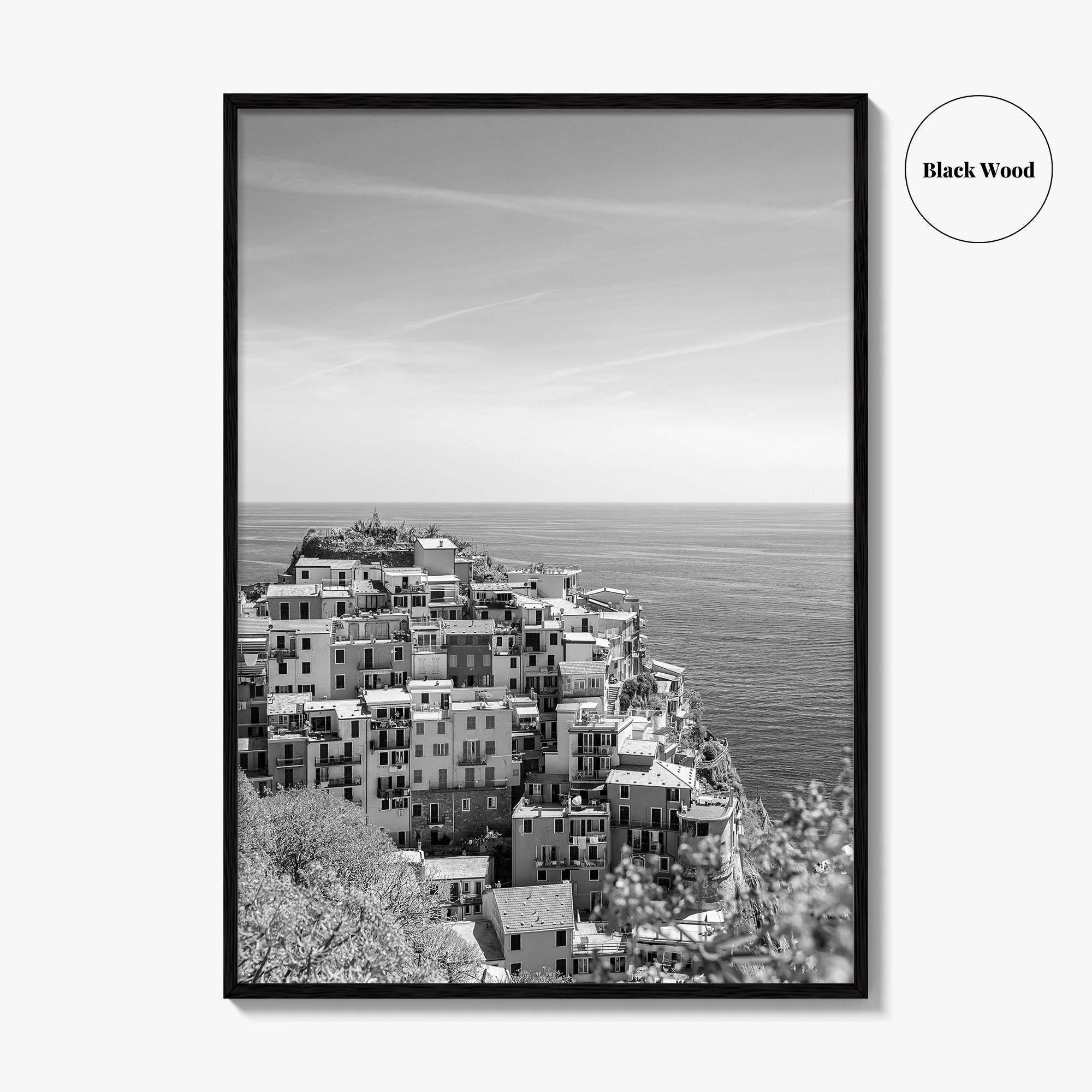 Cinque Terre Black and White Fine Art Photo Print, Manarola, Liguria Italy, Wall Poster