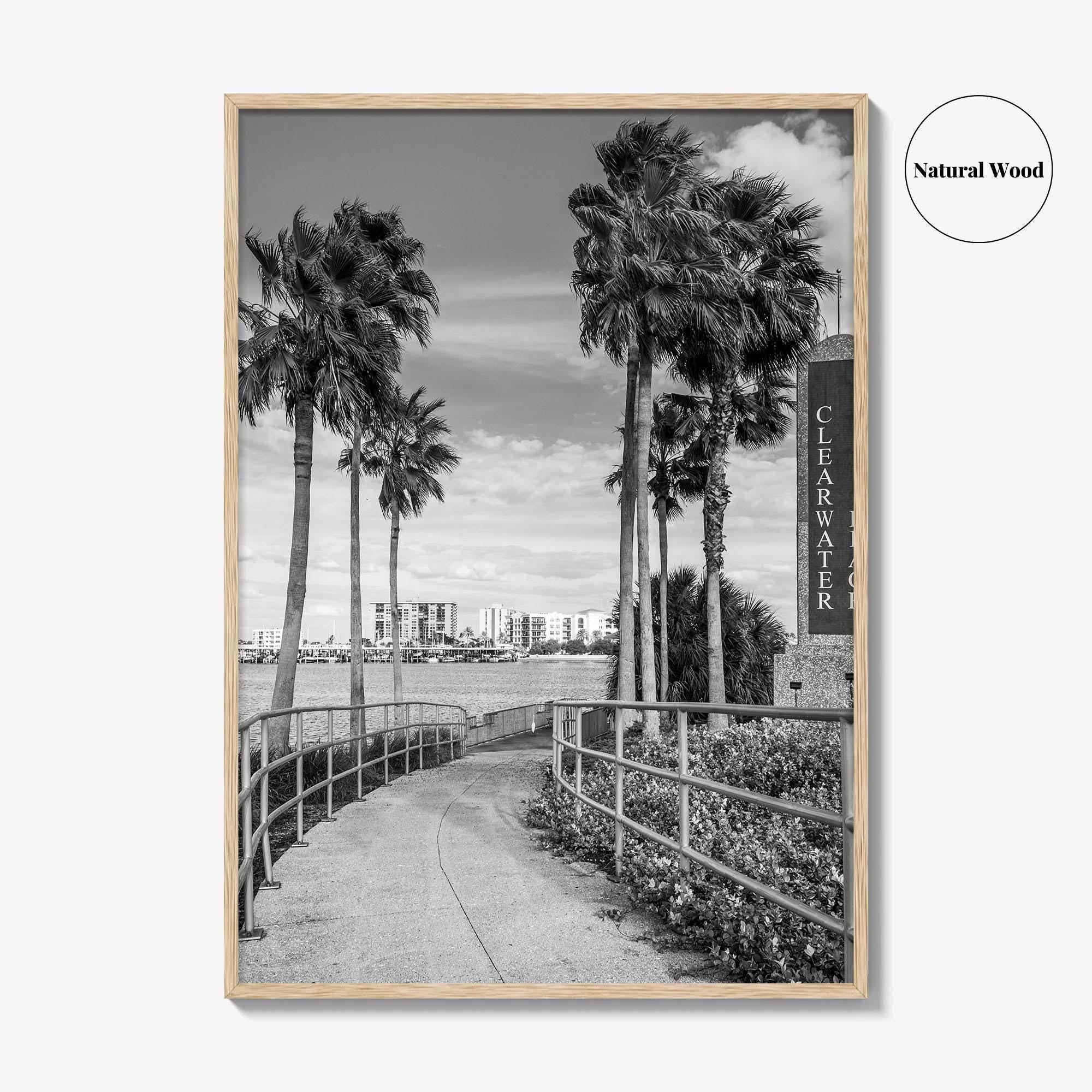 Clearwater Beach Black and White Fine Art Photo Print, Florida Palm Trees, USA Poster