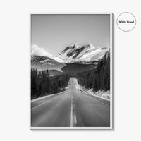 Banff Black and White Fine Art Photo Print, Canadian Rockies Mountain Road, Alberta Poster