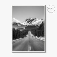 Banff Black and White Fine Art Photo Print, Canadian Rockies Mountain Road, Alberta Poster