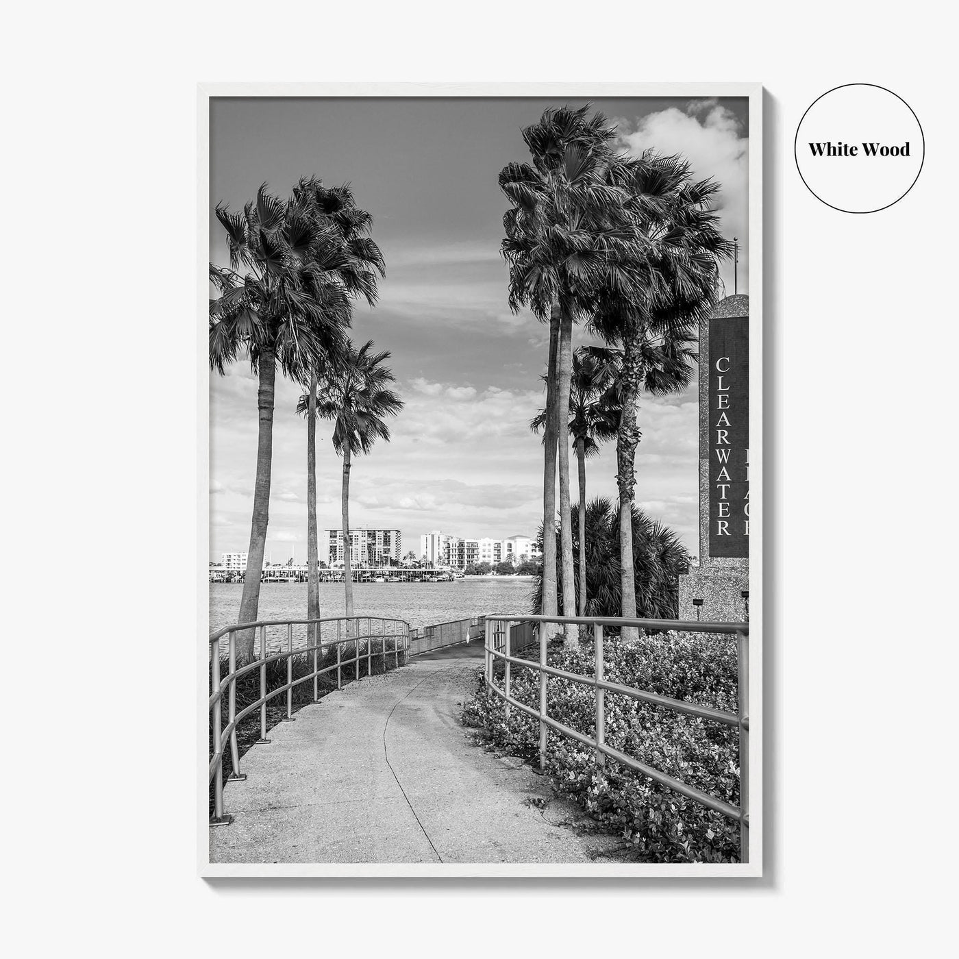 Clearwater Beach Black and White Fine Art Photo Print, Florida Palm Trees, USA Poster