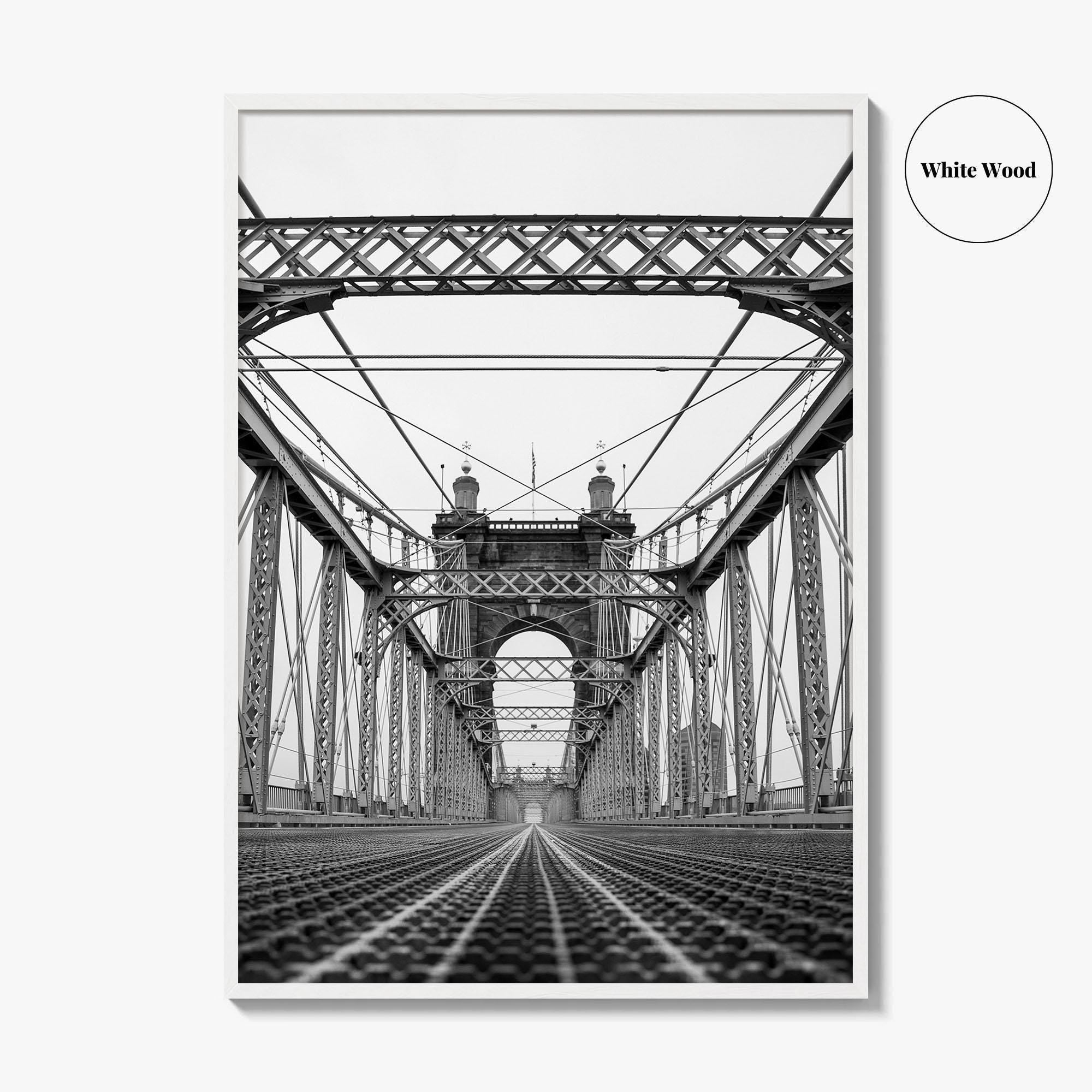 Cincinnati Black and White Fine Art Photo Print, John Roebling Bridge, Ohio Poster