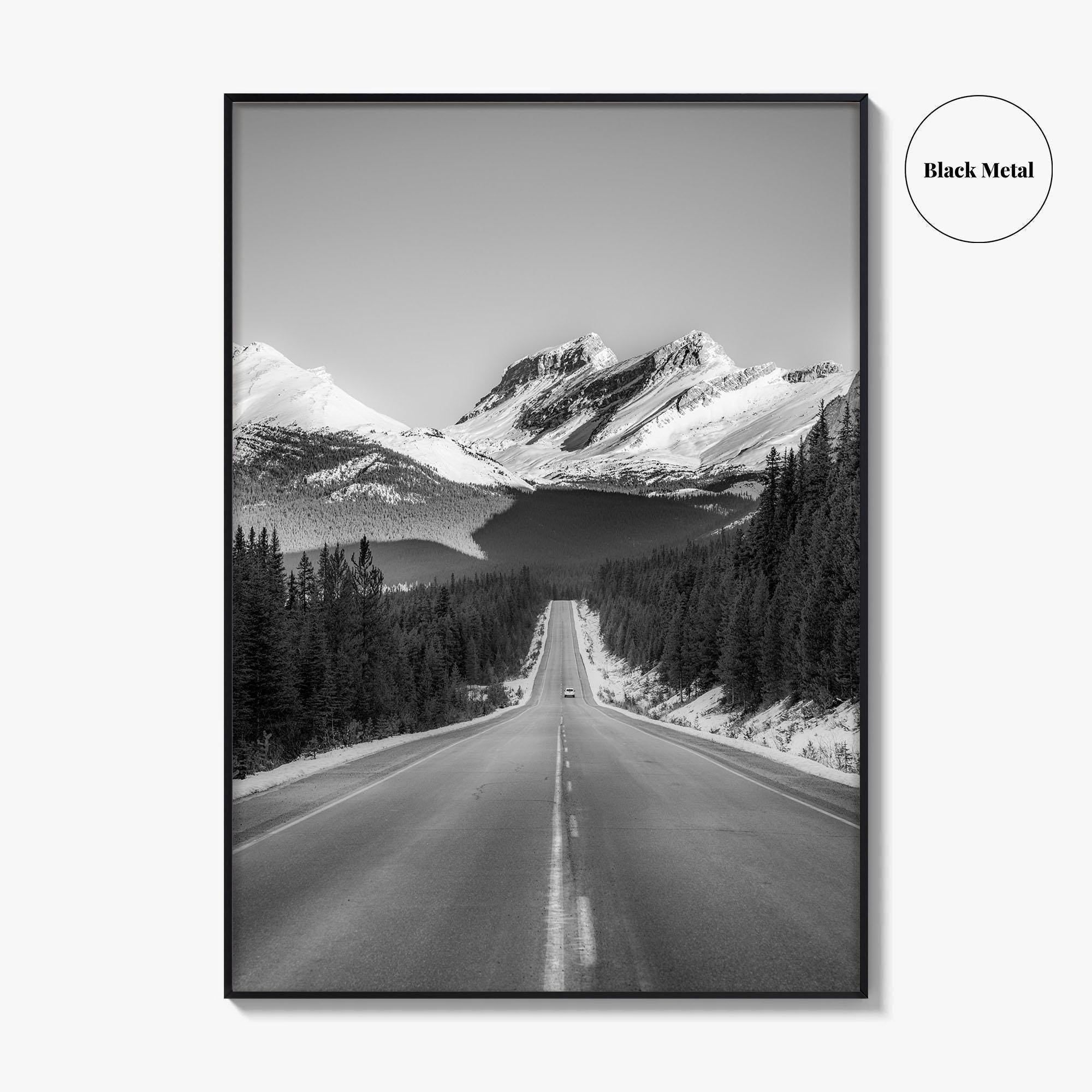Banff Black and White Fine Art Photo Print, Canadian Rockies Mountain Road, Alberta Poster