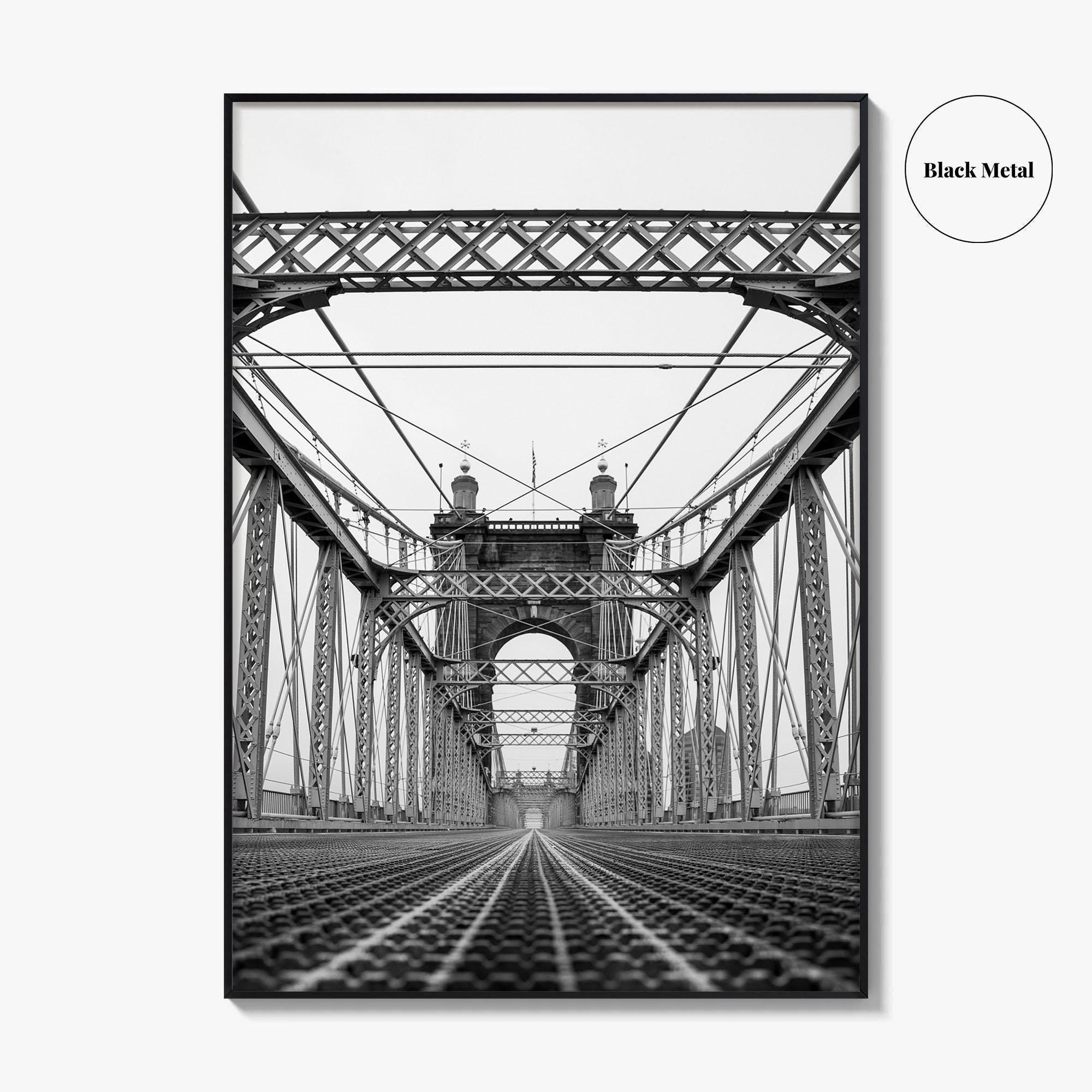 Cincinnati Black and White Fine Art Photo Print, John Roebling Bridge, Ohio Poster