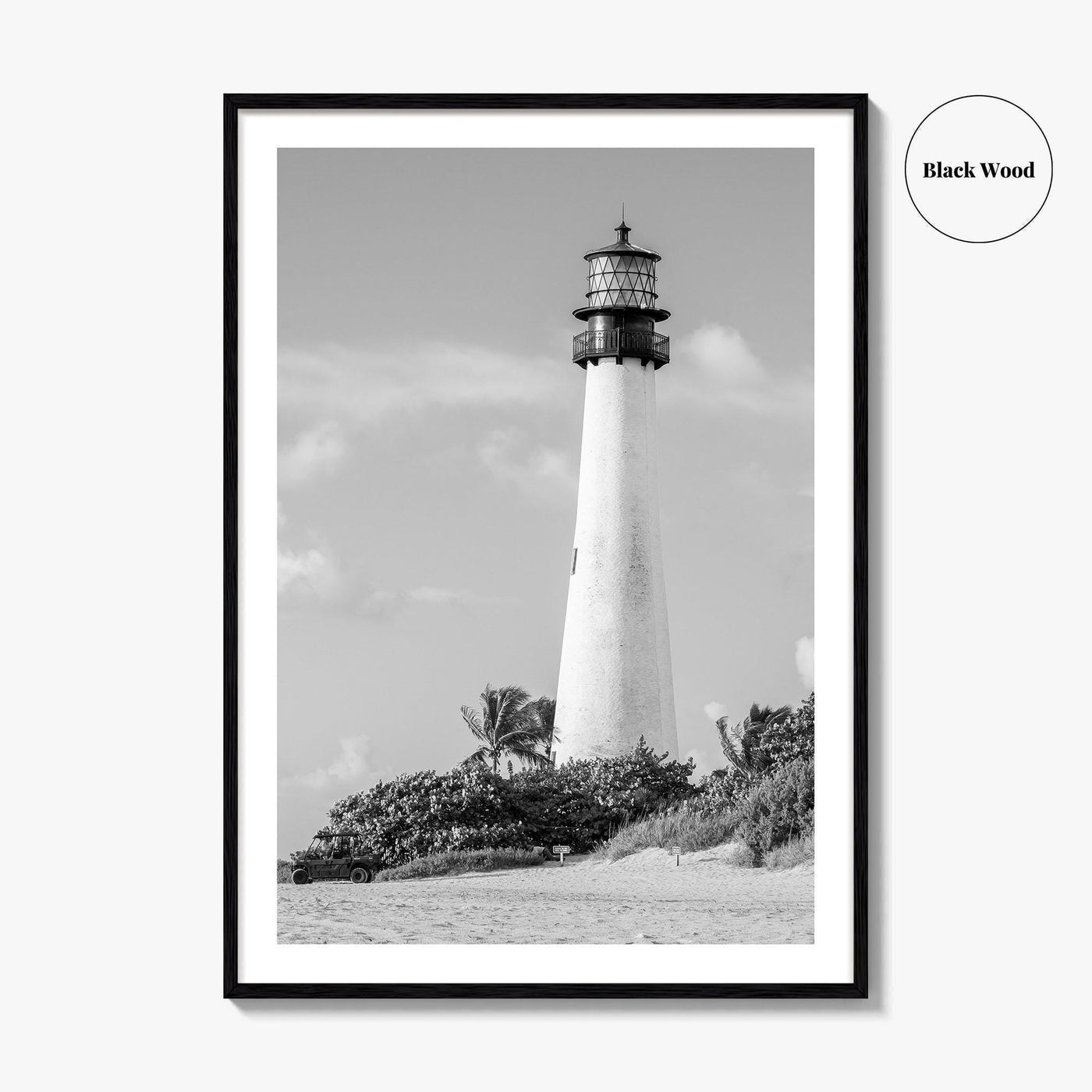 Cape Florida Lighthouse Black and White Fine Art Photo Print, Key Biscayne Miami Poster