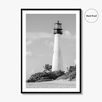 Cape Florida Lighthouse Black and White Fine Art Photo Print, Key Biscayne Miami Poster