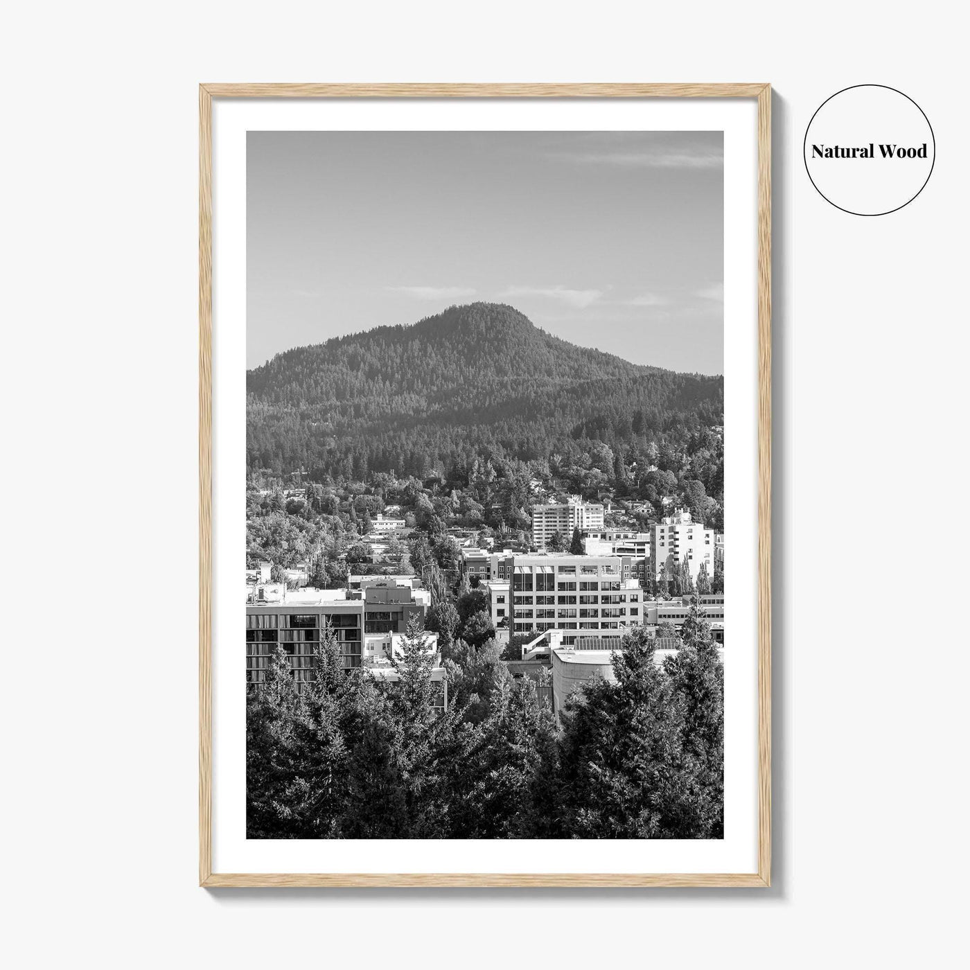 Eugene Skyline Black and White Fine Art Photo Print, Oregon Wall Poster, USA