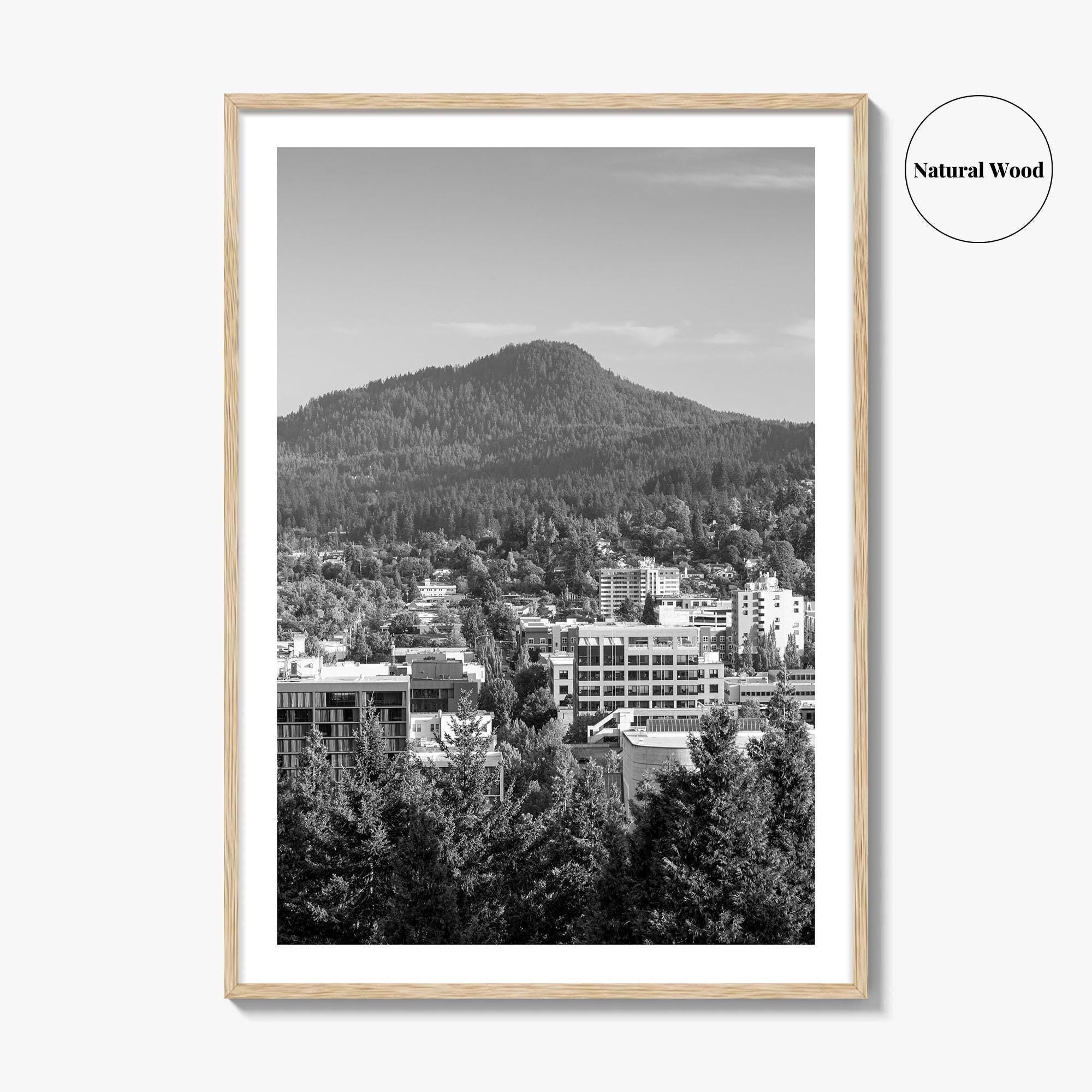 Eugene Skyline Black and White Fine Art Photo Print, Oregon Wall Poster, USA