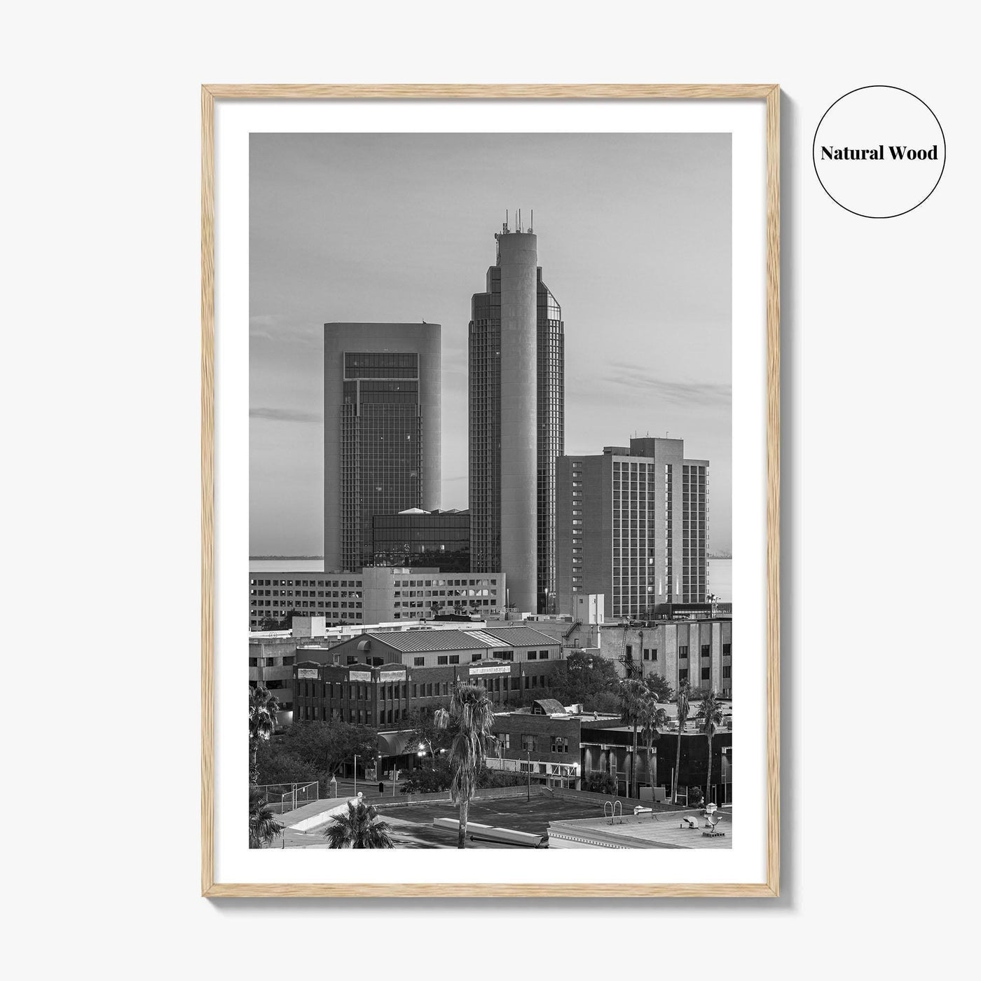 Corpus Christi Skyline Black and White Fine Art Photo Print, Texas Poster, USA Poster