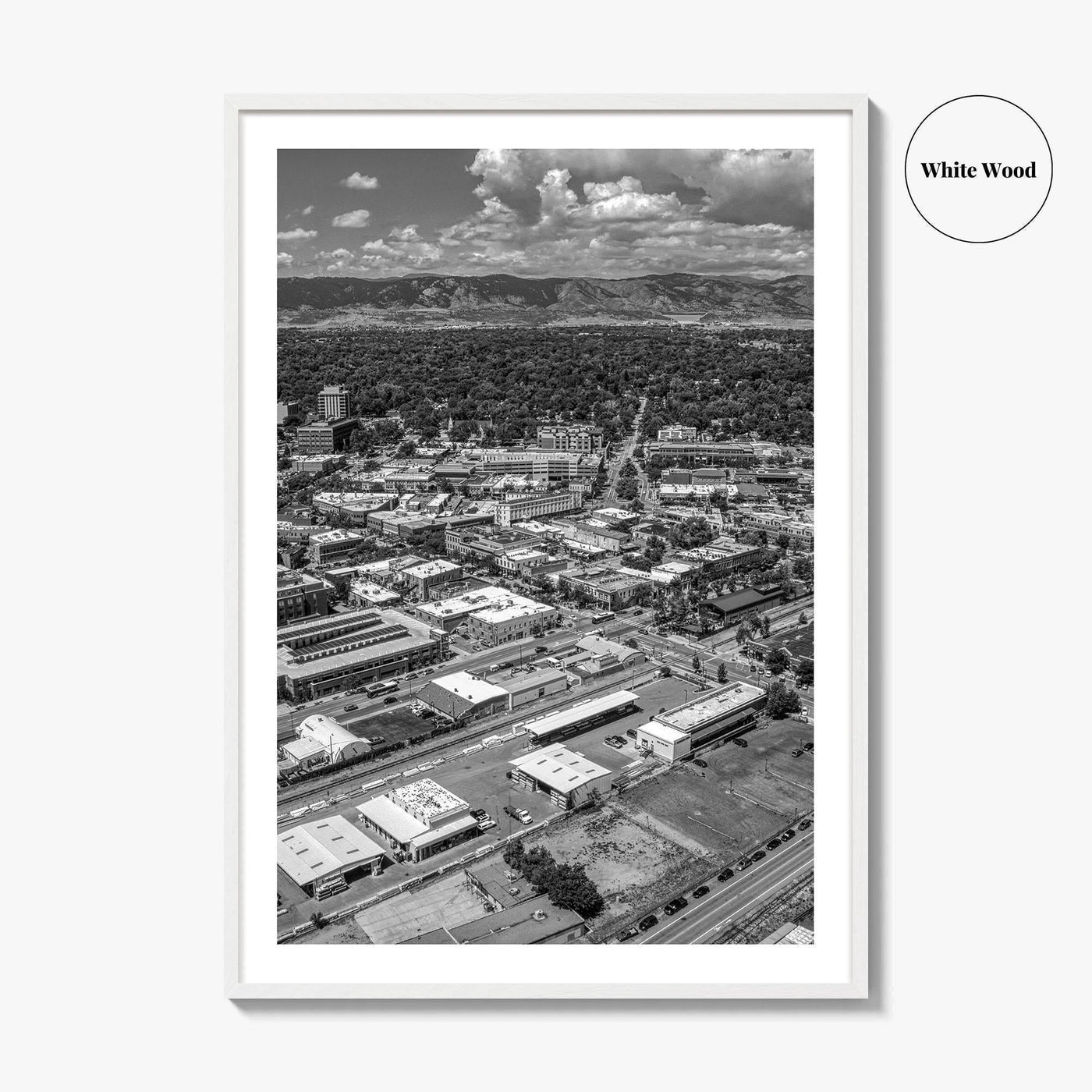 Fort Collins Black and White Fine Art Photo Print, Aerial View, Colorado Poster, USA