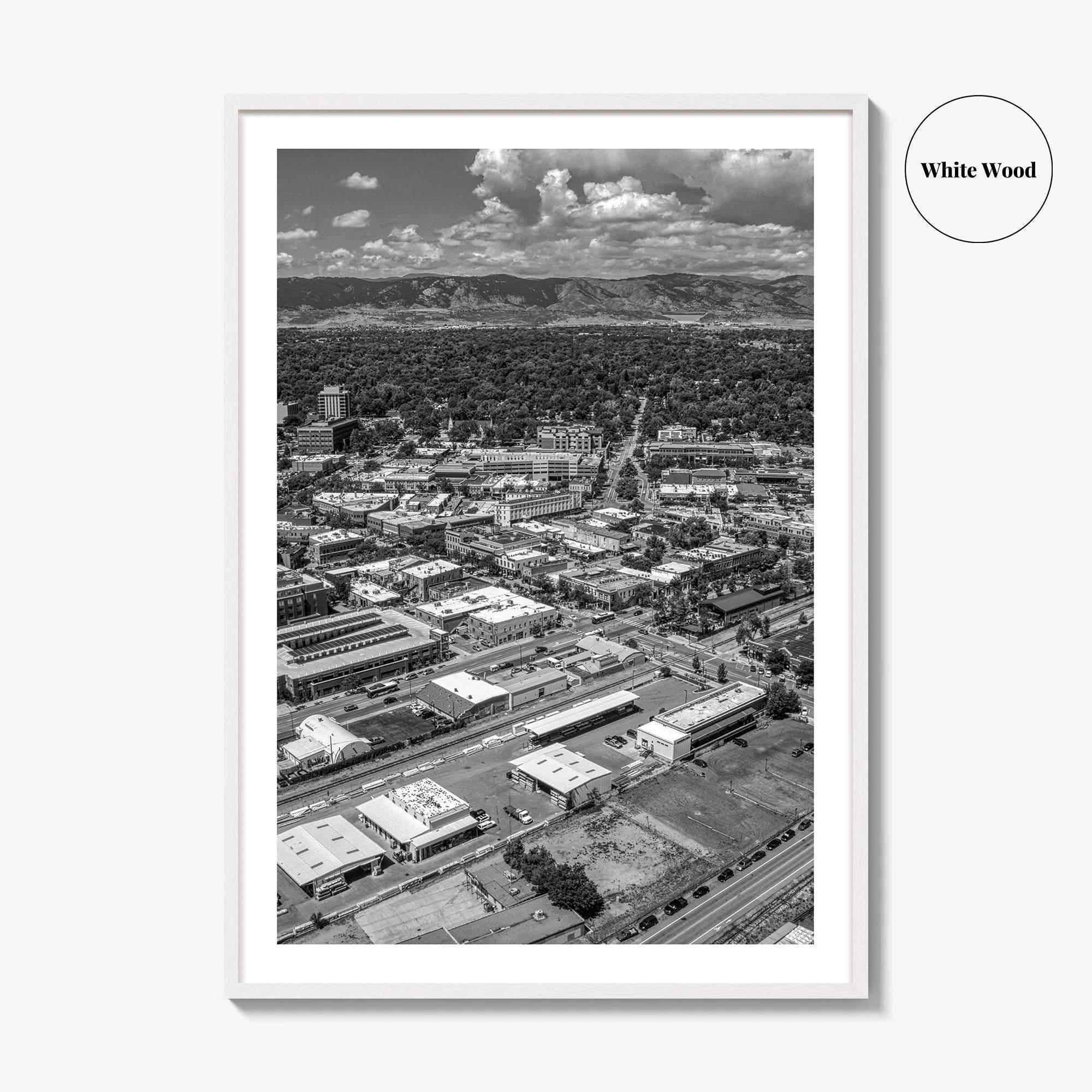 Fort Collins Black and White Fine Art Photo Print, Aerial View, Colorado Poster, USA