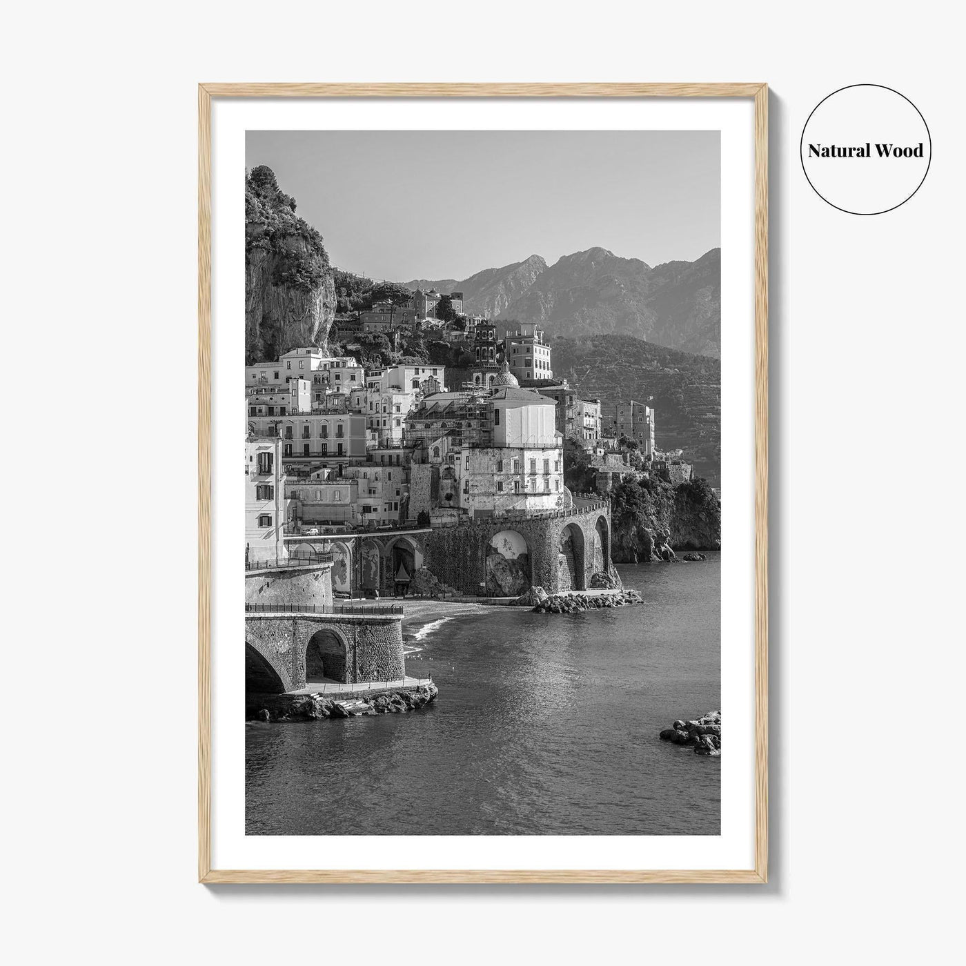 Amalfi Coast Black and White Fine Art Photo Print, Atrani, Naples Italy, Wall Poster