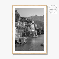 Amalfi Coast Black and White Fine Art Photo Print, Atrani, Naples Italy, Wall Poster