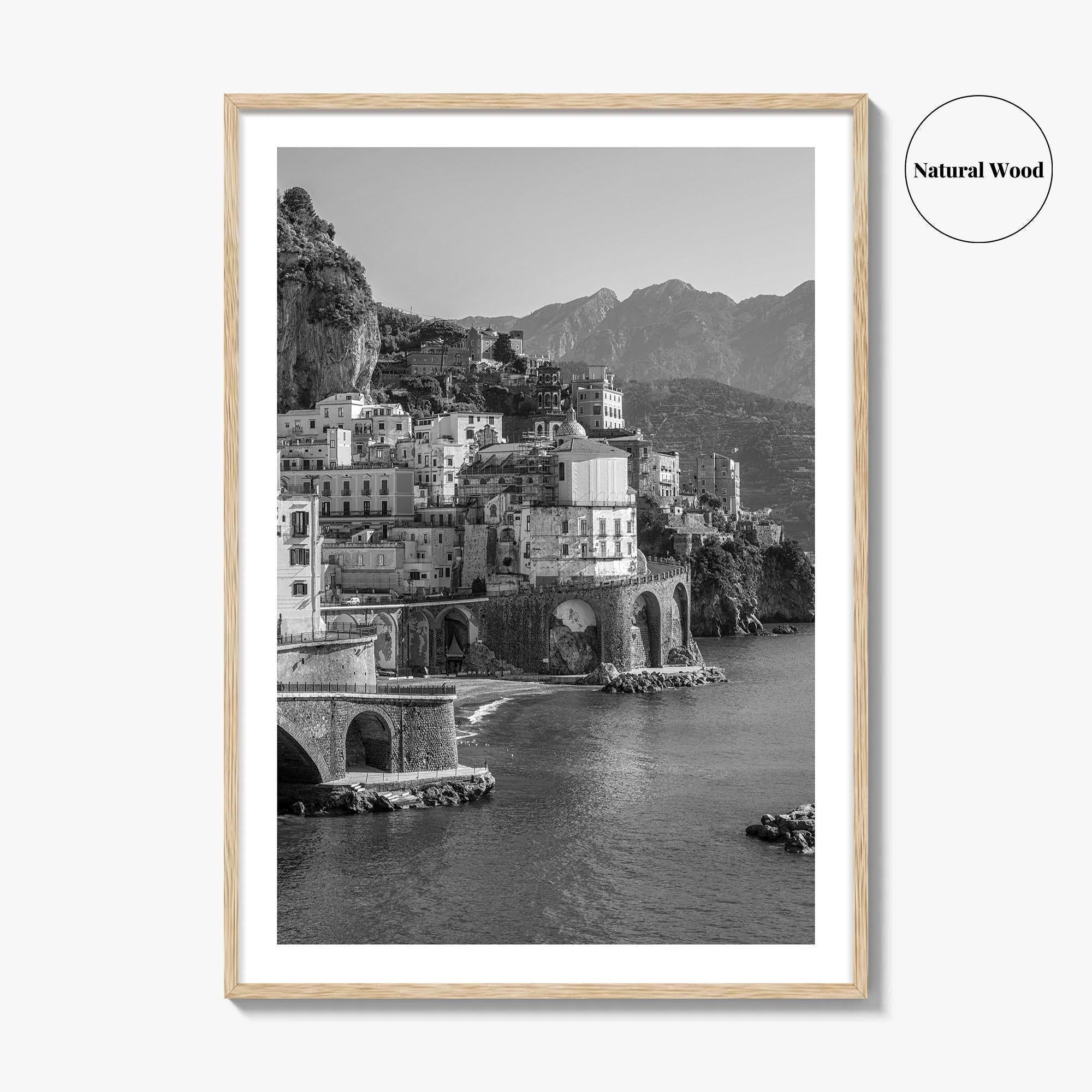 Amalfi Coast Black and White Fine Art Photo Print, Atrani, Naples Italy, Wall Poster
