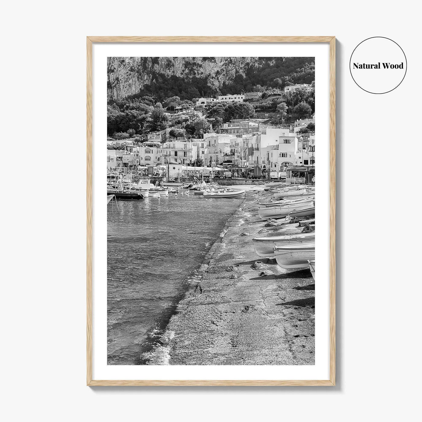 Capri Black and White Fine Art Photo Print, Marina Grande Italy Harbor Boats Poster