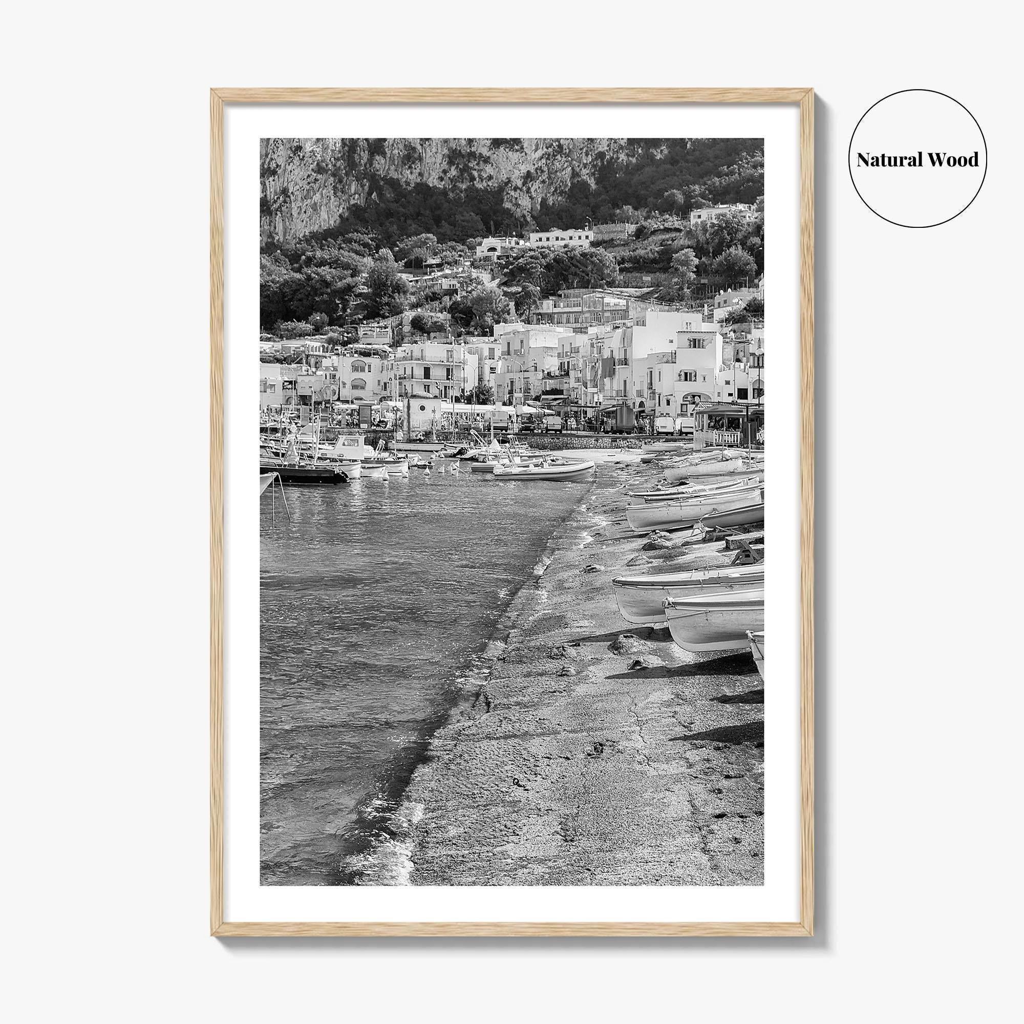 Capri Black and White Fine Art Photo Print, Marina Grande Italy Harbor Boats Poster