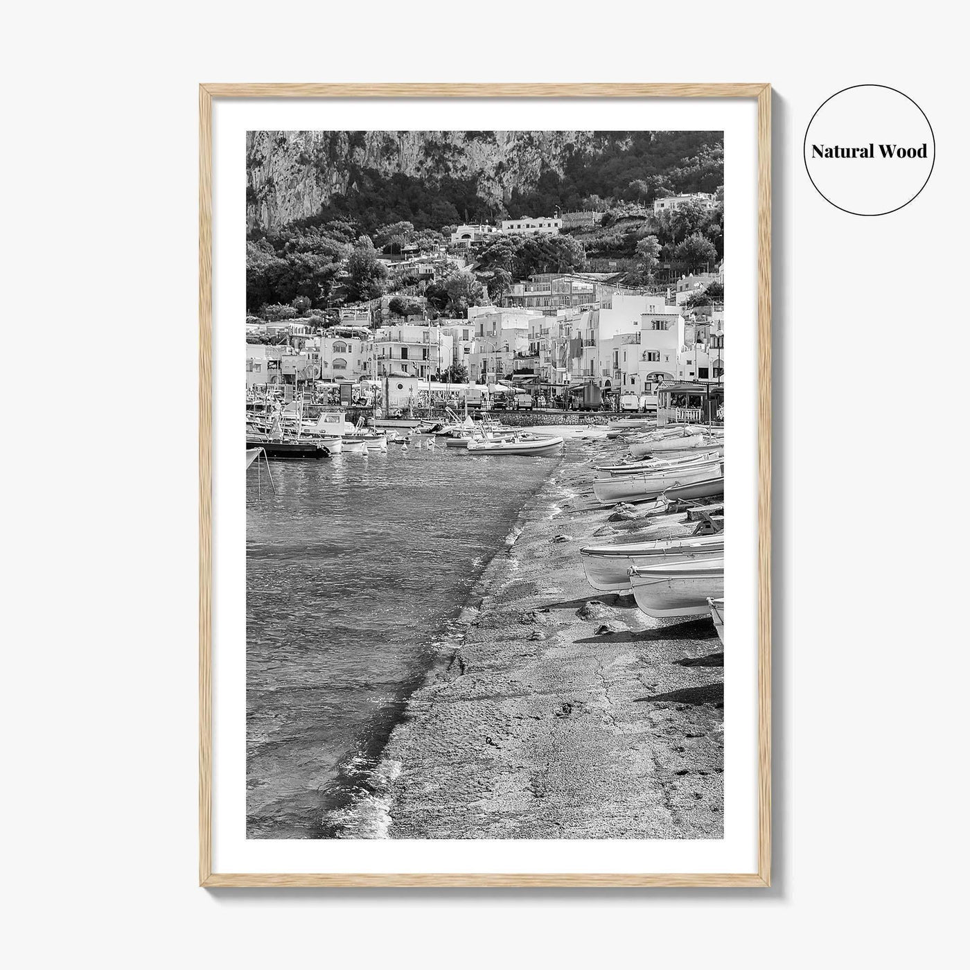 Capri Black and White Fine Art Photo Print, Marina Grande Italy Harbor Boats Poster