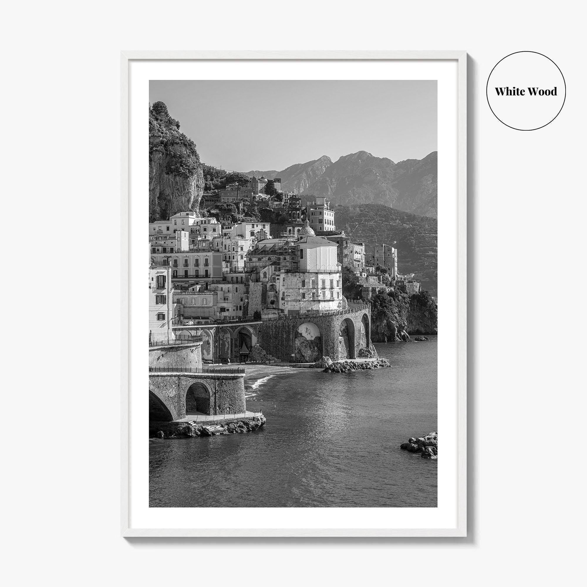 Amalfi Coast Black and White Fine Art Photo Print, Atrani, Naples Italy, Wall Poster