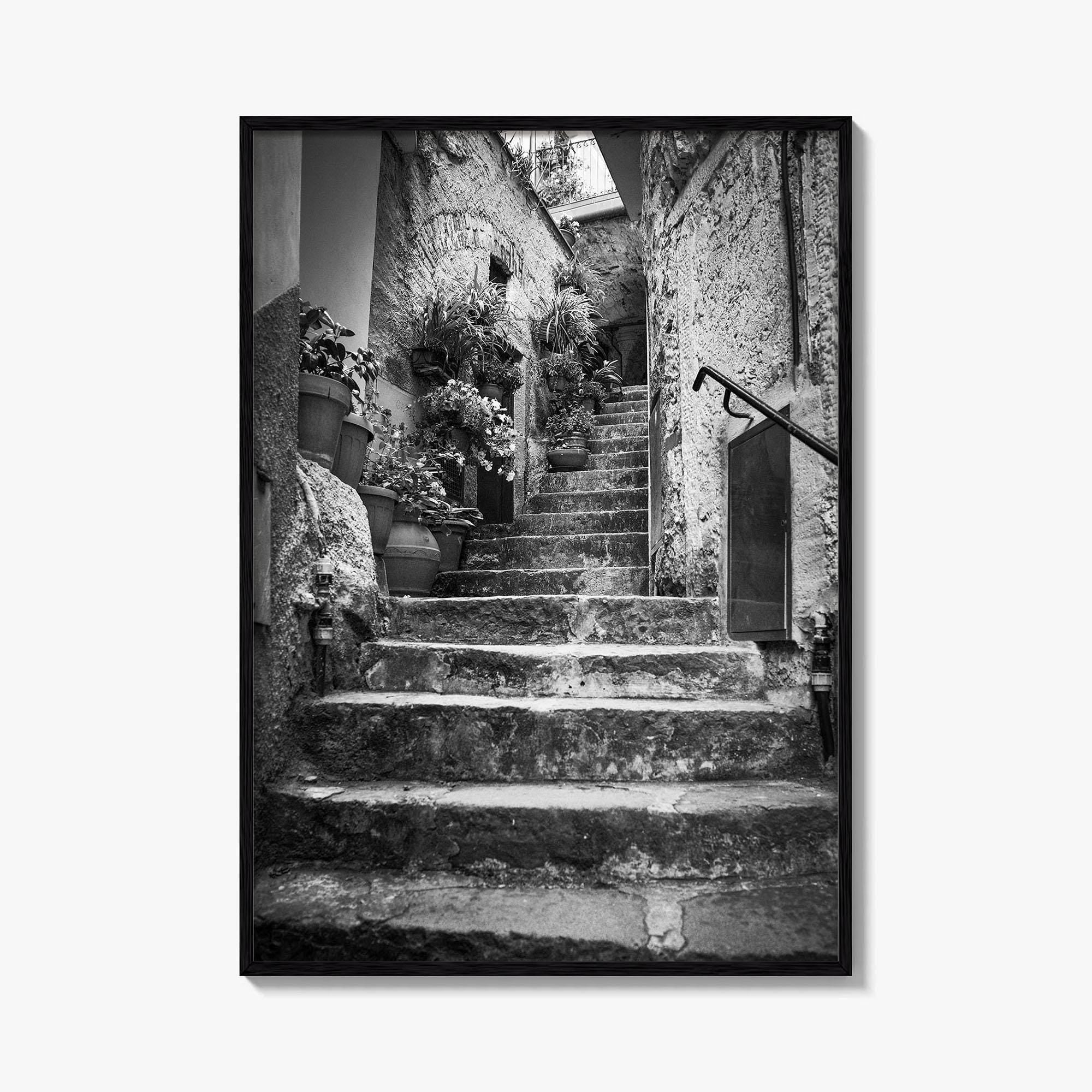 Cinque Terre Black and White Fine Art Photo Print, Riomaggiore Italy Poster