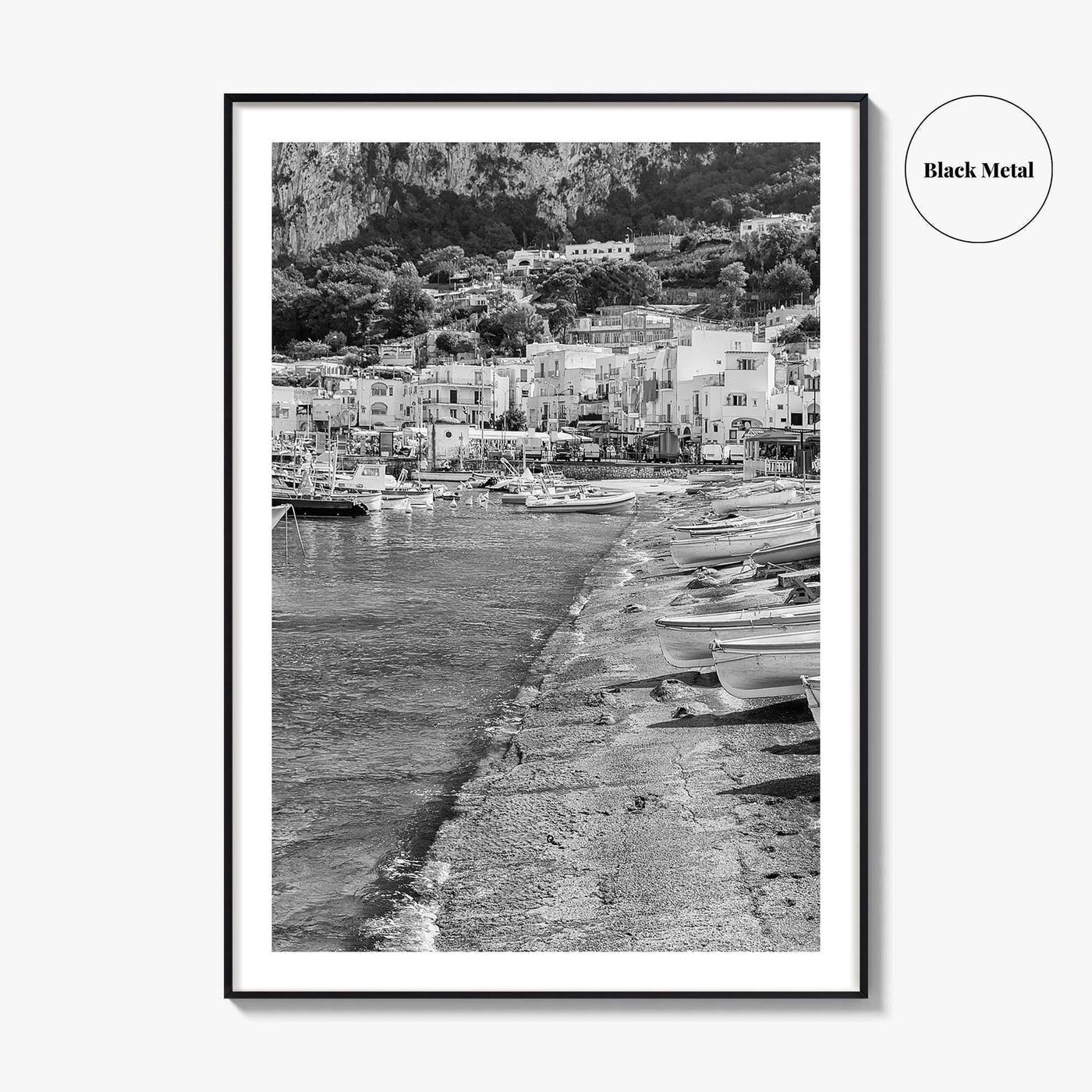 Capri Black and White Fine Art Photo Print, Marina Grande Italy Harbor Boats Poster
