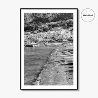 Capri Black and White Fine Art Photo Print, Marina Grande Italy Harbor Boats Poster