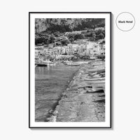 Capri Black and White Fine Art Photo Print, Marina Grande Italy Harbor Boats Poster