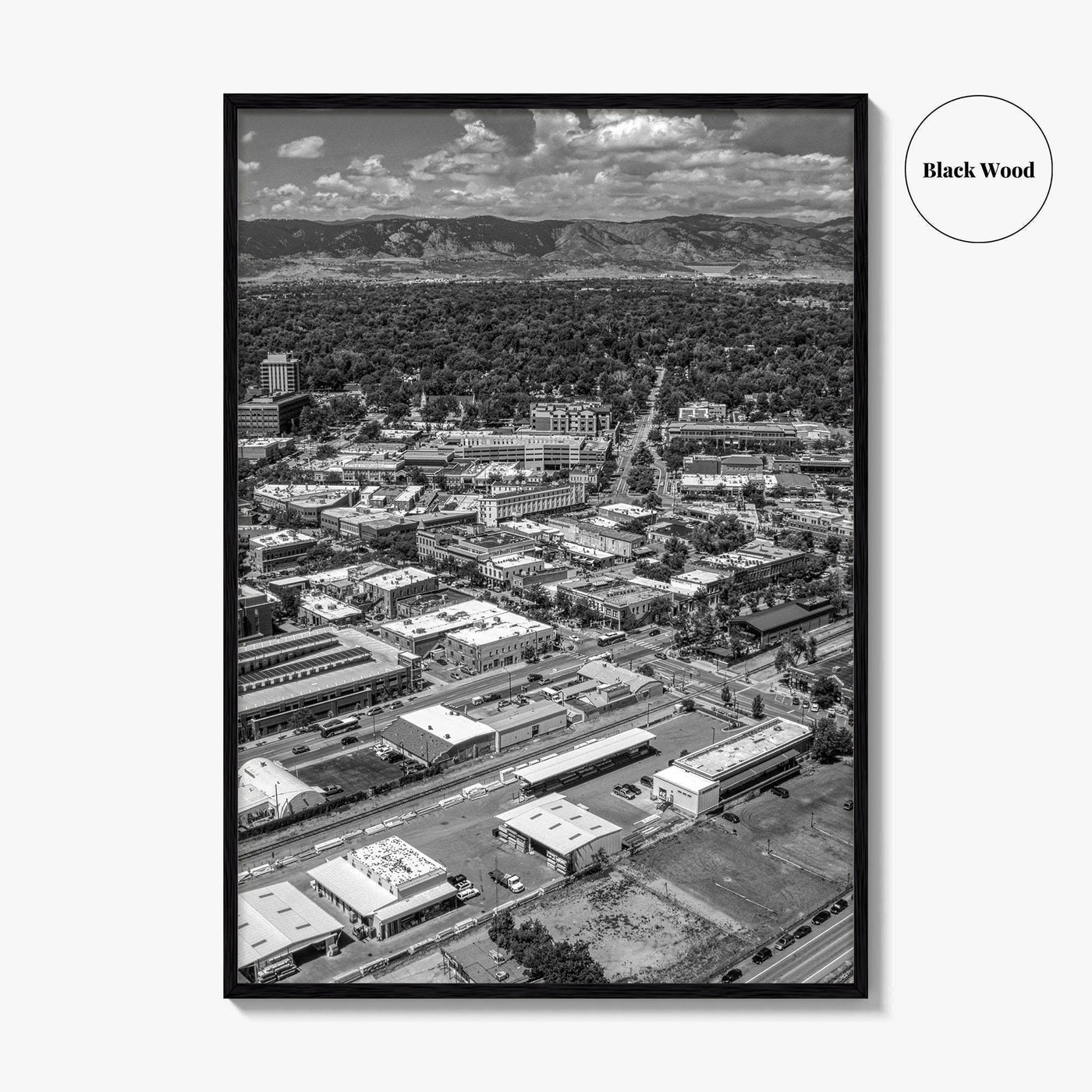 Fort Collins Black and White Fine Art Photo Print, Aerial View, Colorado Poster, USA