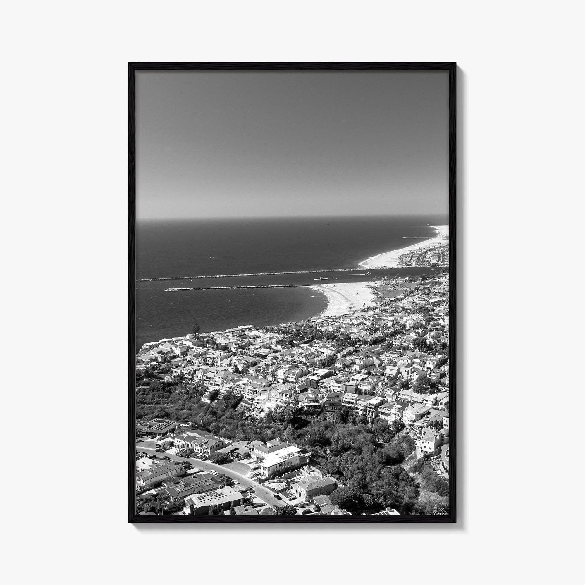 Corona Del Mar Black and White Fine Art Photo Print, Newport Beach California, Aerial