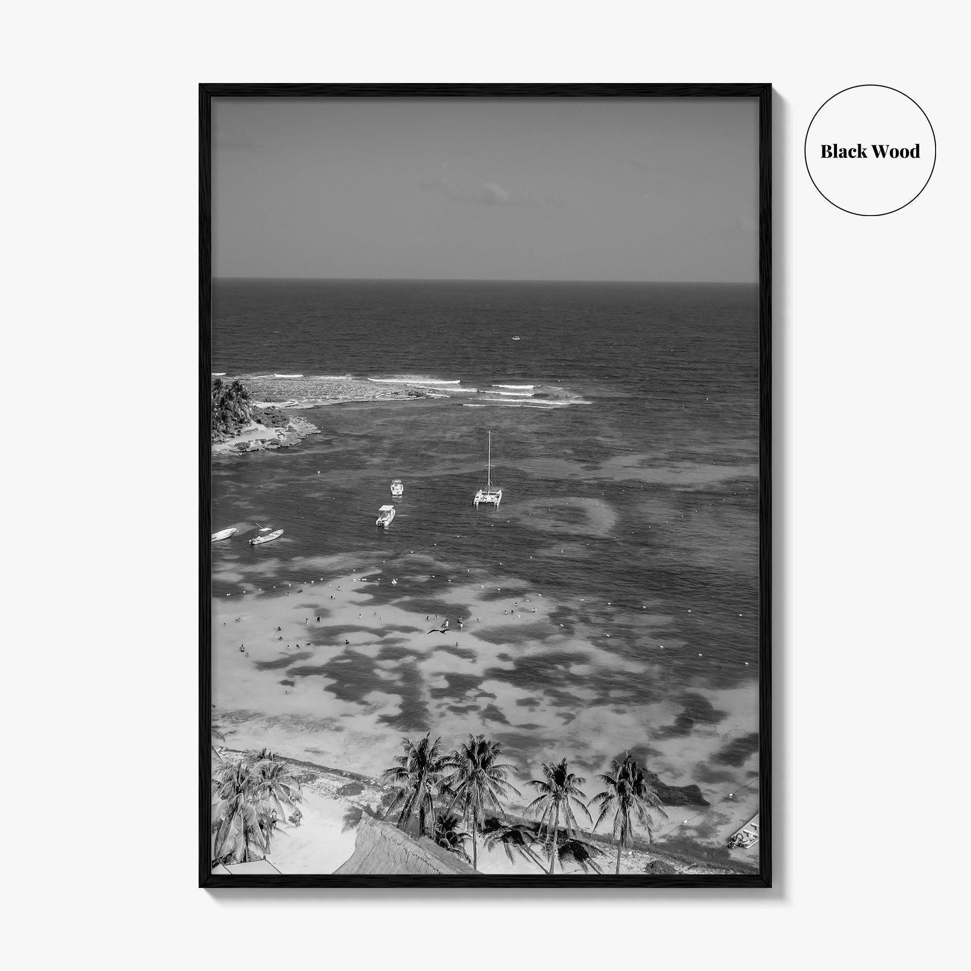 Akumal Black and White Fine Art Photo Print, Quintana Roo Riviera Maya Mexico Poster