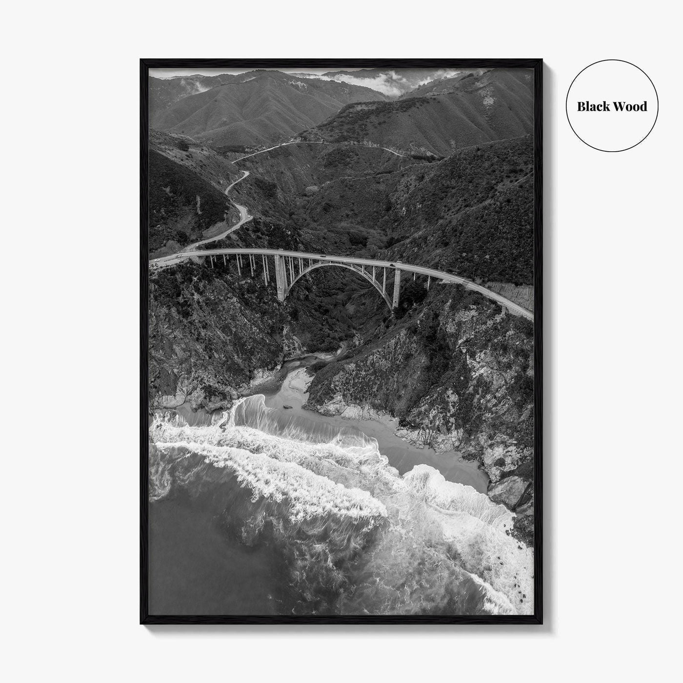 Big Sur Black and White Fine Art Photo Print, Bixby Creek Bridge, California Poster