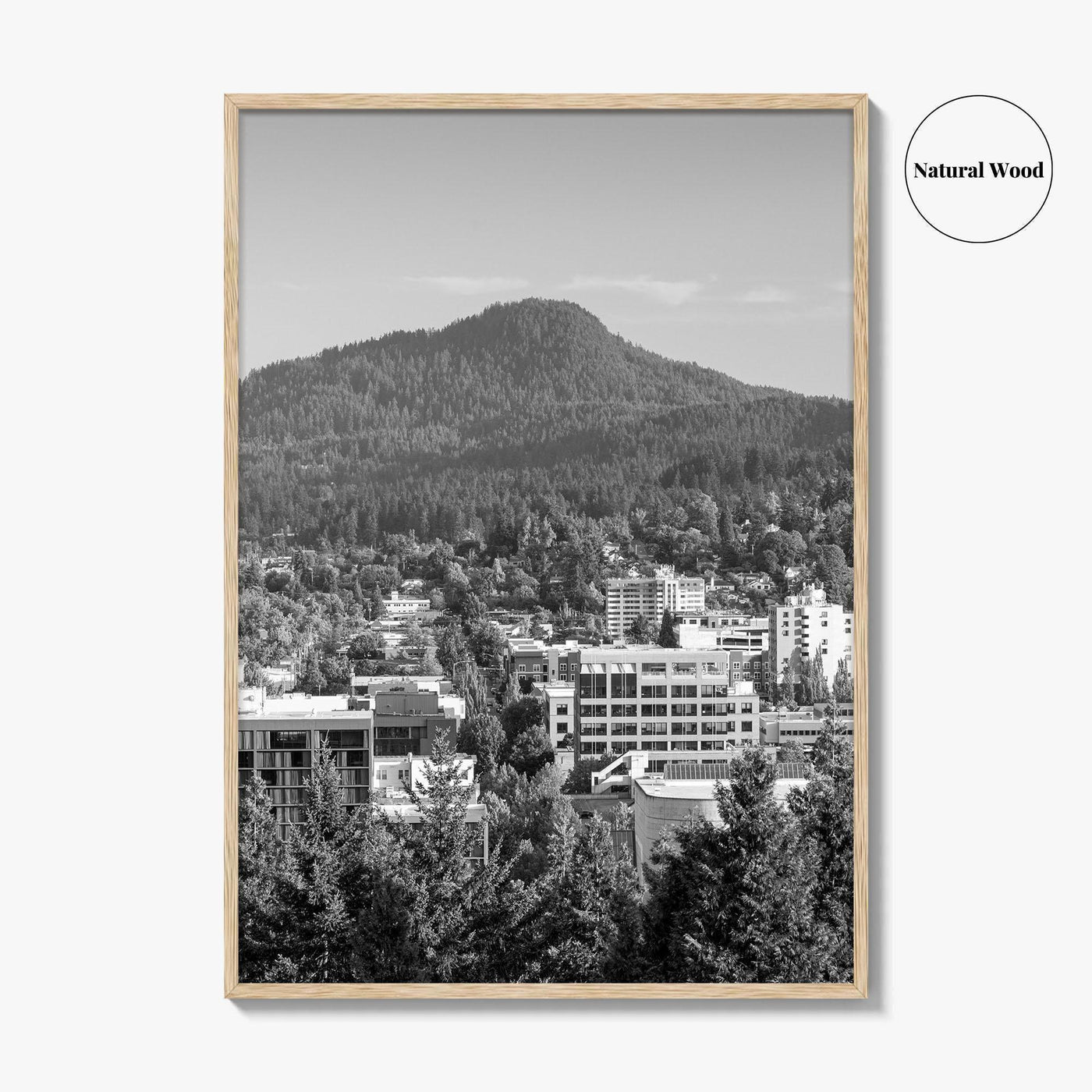 Eugene Skyline Black and White Fine Art Photo Print, Oregon Wall Poster, USA