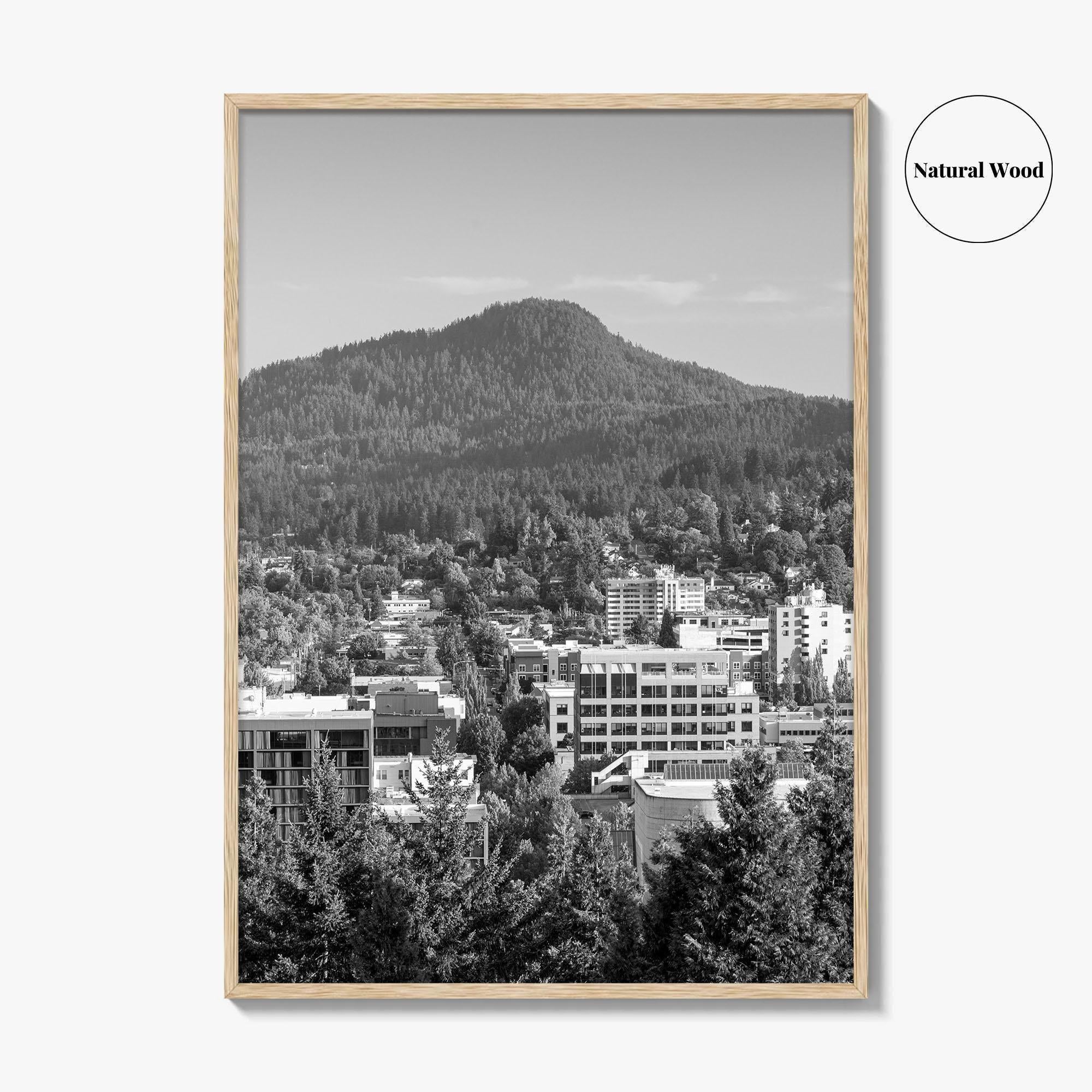 Eugene Skyline Black and White Fine Art Photo Print, Oregon Wall Poster, USA