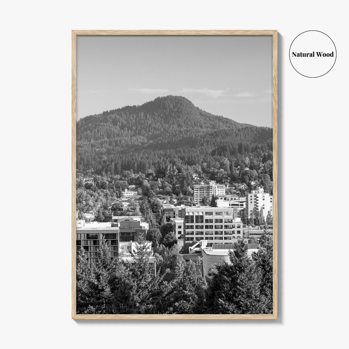 Eugene Skyline Black and White Fine Art Photo Print, Oregon Wall Poster, USA