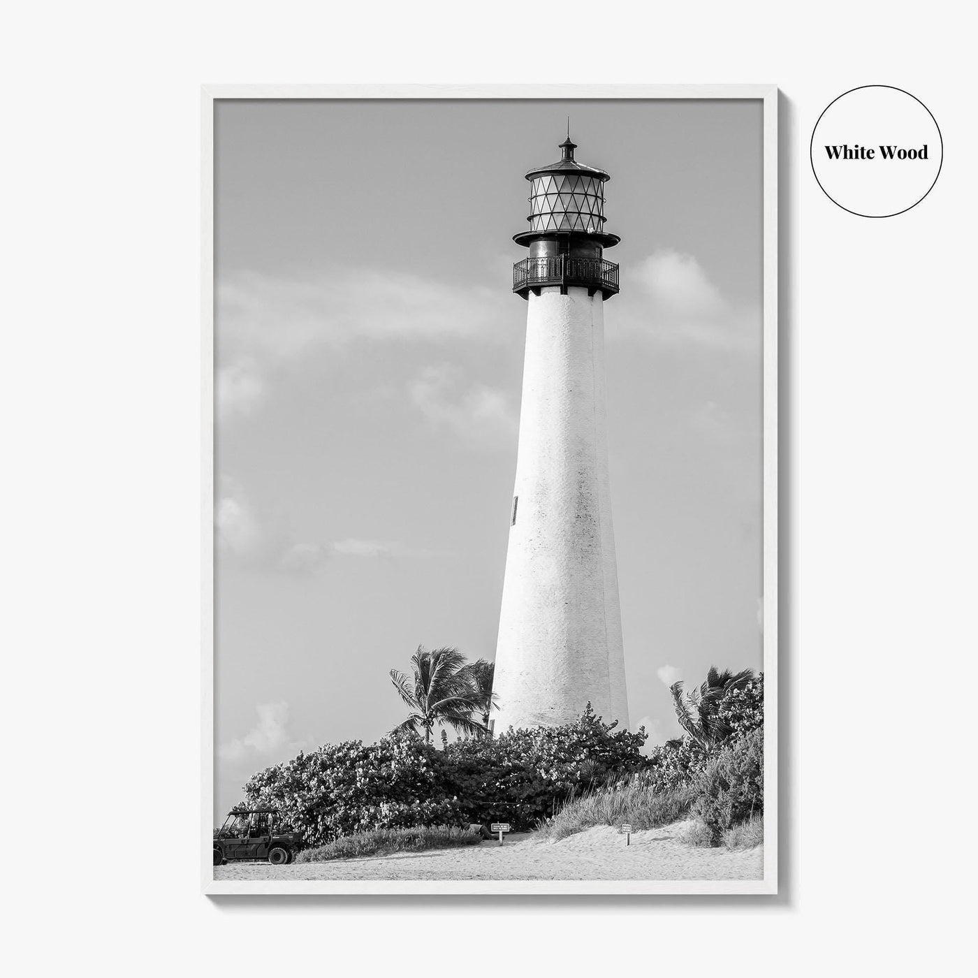 Cape Florida Lighthouse Black and White Fine Art Photo Print, Key Biscayne Miami Poster