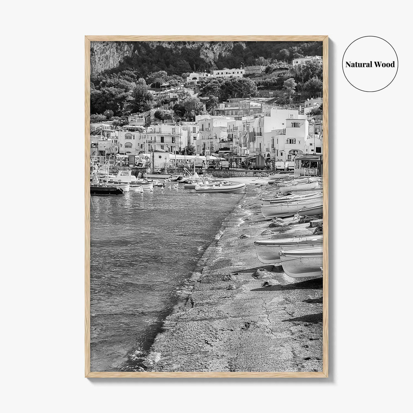 Capri Black and White Fine Art Photo Print, Marina Grande Italy Harbor Boats Poster