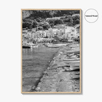 Capri Black and White Fine Art Photo Print, Marina Grande Italy Harbor Boats Poster