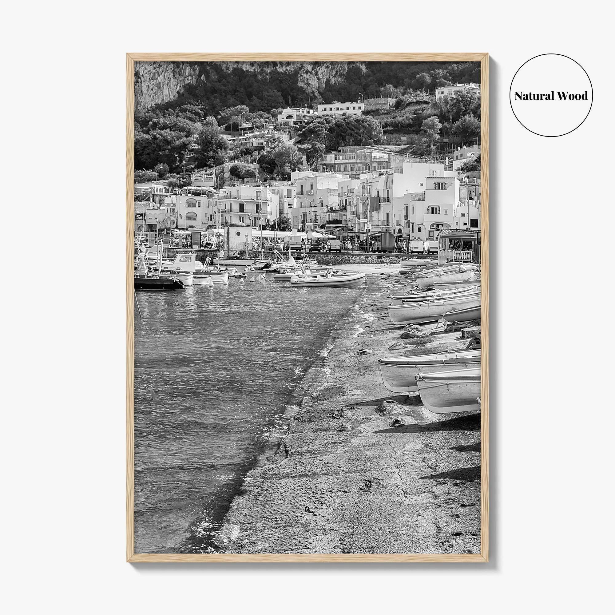 Capri Black and White Fine Art Photo Print, Marina Grande Italy Harbor Boats Poster