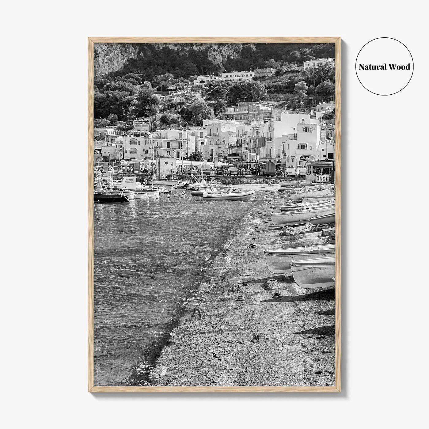 Capri Black and White Fine Art Photo Print, Marina Grande Italy Harbor Boats Poster