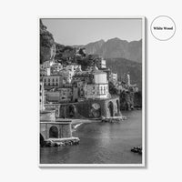 Amalfi Coast Black and White Fine Art Photo Print, Atrani, Naples Italy, Wall Poster