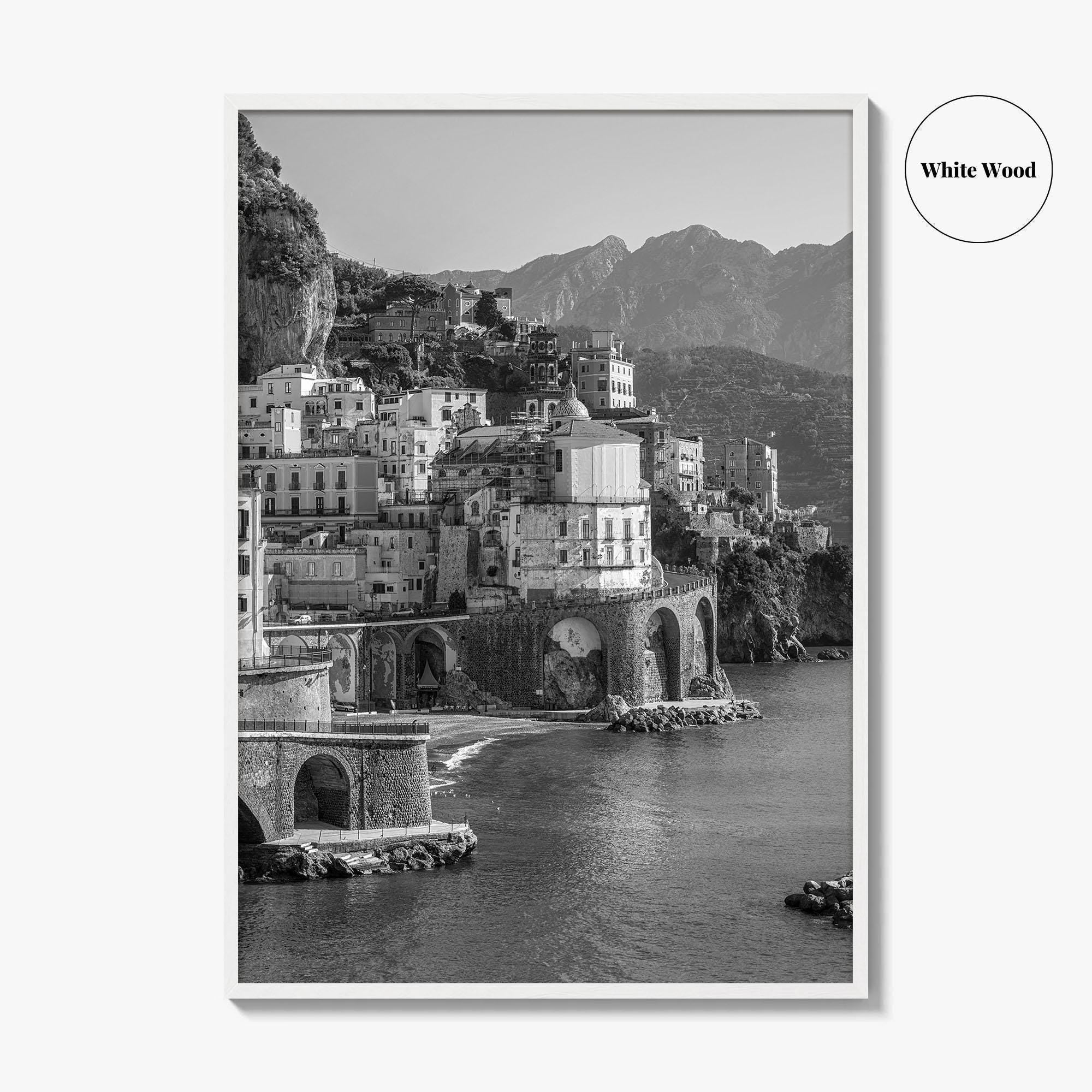 Amalfi Coast Black and White Fine Art Photo Print, Atrani, Naples Italy, Wall Poster